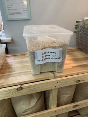 Soy meat for homeless cats  at B12 Zero Waste in St Petersburg