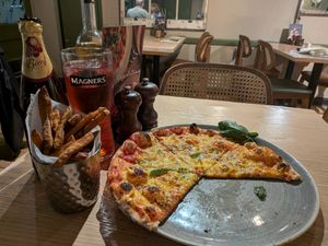 Vegan margherita & sweet potato fries at Wildwood in Canterbury