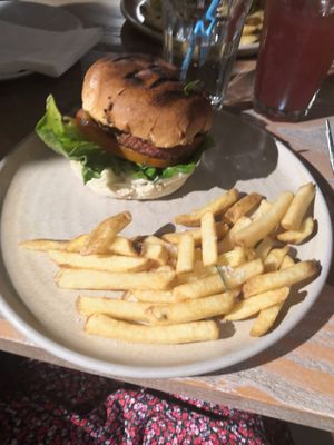 Beyond meat burger and Rosemary fries at Wildwood in Canterbury