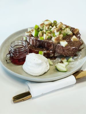 Build your own French toast with apples and vegan caramel!  at Bloom in Logan