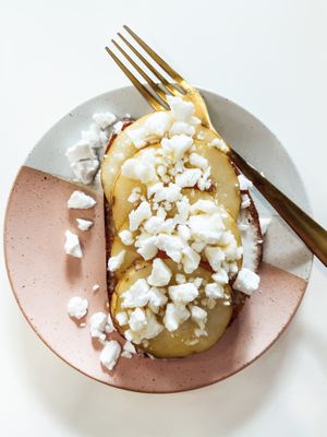 Pear & feta toast!  at Bloom in Logan