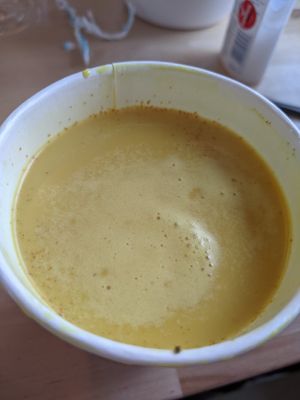 Golden mylk (basically a turmeric latte, v tasty) at Bloom in Logan