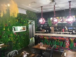 Indoor seating at Vegan Hood in New York City