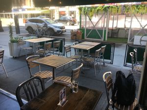 Outdoor seating at Vegan Hood in New York City
