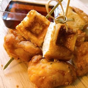 Chix'n, & Waffles Skewers at Vegan Hood in New York City