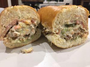 HUGE po boy sandwich at Vegan Hood in New York City