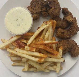 Shrimp & fries at Vegan Hood in New York City