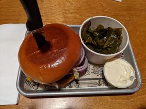 Cut Shop Beyond Burger with greens at Woodinville Cut Shop in Woodinville