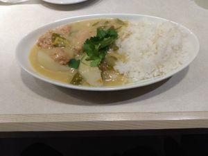 Bhutanese green chilli fried with potato and omnimeat at Soleil Hibiya Okuroji in Tokyo