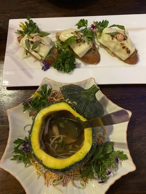 Vegal truffle Bhan Mi and Pumpkin Mushroom soup  at Shamballa Vegetarian Restaurant Lounge & Cafe in Ho Chi Minh City