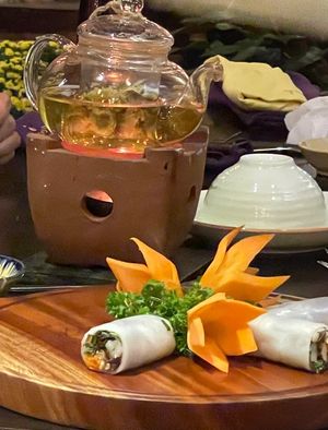 I love this roll & tea  at Shamballa Vegetarian Restaurant Lounge & Cafe in Ho Chi Minh City