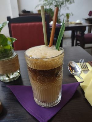 Coffee w oat milk at Shamballa Vegetarian Restaurant Lounge & Cafe in Ho Chi Minh City
