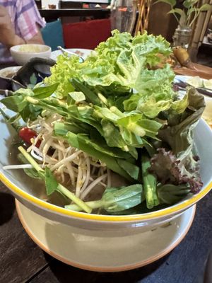 Not sure if I’ve eat it in the correct way. Added all inside the pho soup anyway.   at Shamballa Vegetarian Restaurant Lounge & Cafe in Ho Chi Minh City