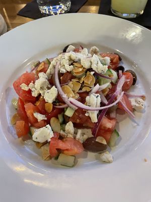 Mediterranean salad with herbed vegan feta cheese   at The Friesian in Grand Rapids