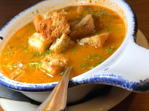 Minestrone Soup: Navy Beans, Broccoli, Cauliflower, Celery, Carrots, Zucchini, Parsley, Croutons at The Friesian in Grand Rapids