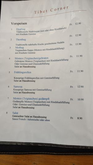 Some of the starters can be made vegan at Tibet Corner in St Gallen