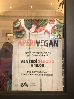upcoming vegan aperitivo on July 2nd 2021 at UNO Caffé Olistico in Bologna