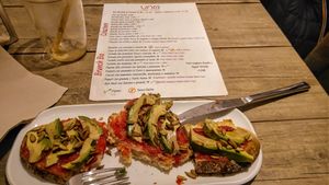 Panada con pomodoro, avocado, semi di girasole tostati #Veganuary at UNO Caffé Olistico in Bologna