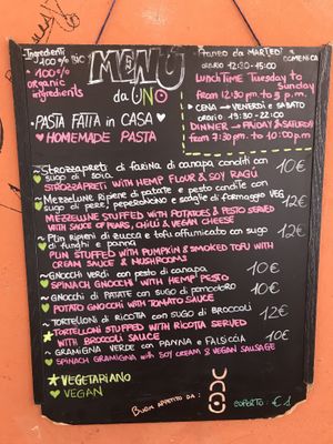 Regular menue  at UNO Caffé Olistico in Bologna