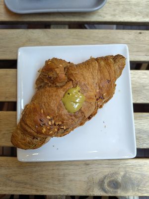 Savory croissant with pistachio cream at UNO Caffé Olistico in Bologna