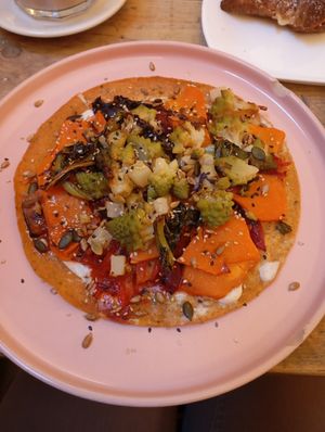 Red lentil crepes with mixed vegetables. Delicious! at UNO Caffé Olistico in Bologna