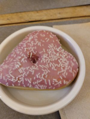 Heart shaped donut at UNO Caffé Olistico in Bologna