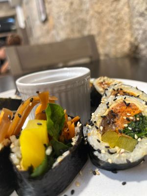 Kimbap with kimchii cheese (vegetables, kimchii and cream cheese rolled with rice and seaweed) at Ondo Korean Kitchen in Porto