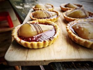Vegan pear and raspberry tarts! at Tapa Coffee & Bakehouse - Minard Rd in Glasgow