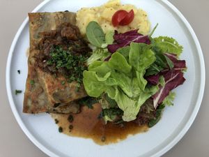 Swabian filled pasta with potato salad  at Bellevue in Stuttgart