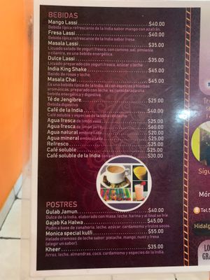 Vegan drinks are chai and Agua mineral at Mónica Restaurant Hindú in Oaxaca