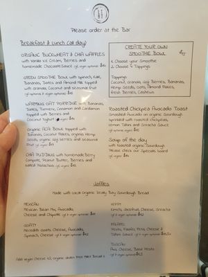 Menu - everything can be made vegan at Little Things Big Things in Torquay