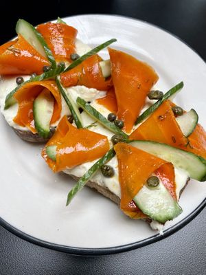 Carrot Lox Toast (GF option)  at Madame Zuzu's in Highland Park