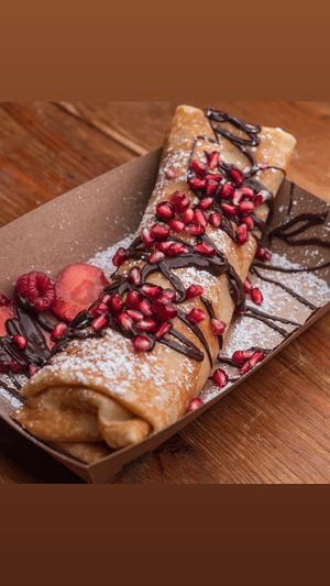 Selfmade vegan and palm oil free nougat cream (Chokora) with pomegranate  at Creperie Rindermarkthalle in Hamburg