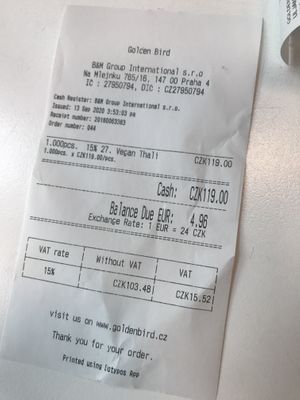 very affordable thali at Golden Bird in Ostrava