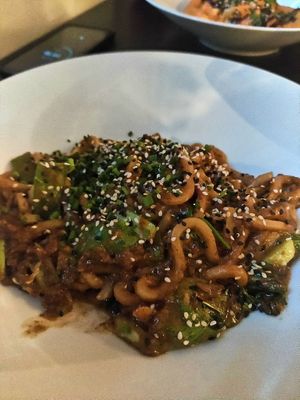 Spicy noodle dish called "Dan Dan" at ŁĄKA BAR in Gdansk