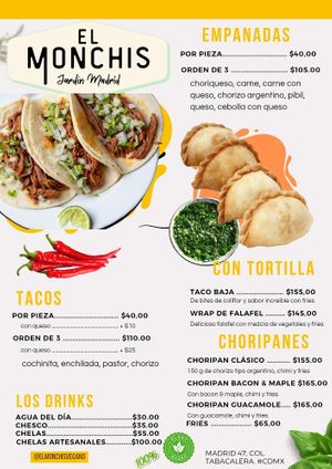 Menú at El Monchis Vegano in Mexico City