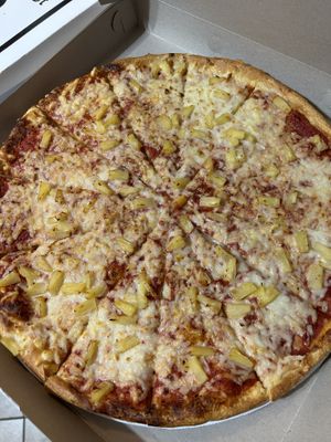 Vegan cheese, pineapple  at Zois Pizza in Seymour