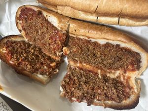 Meatball sub (not sure how these are meatballs though) at Zois Pizza in Seymour