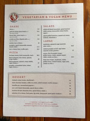 Vegetarian & vegan menu at Little Creatures Brewing in Auckland