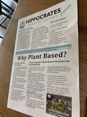 Front of menu at Hippocrates Healthy Eatery in Randwick