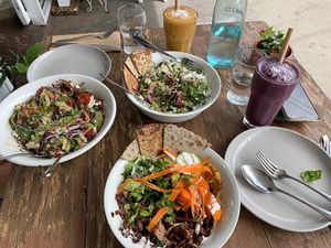 Hermes, Zeus, Pythagoras salad. Smoothies :) at Hippocrates Healthy Eatery in Randwick