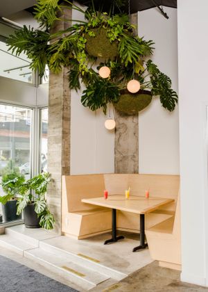 group booth at Rachel's Ginger Beer - 12th Ave in Seattle