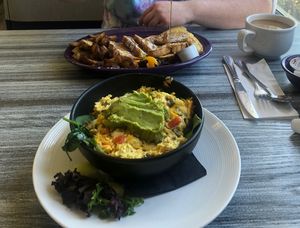 Vegan scramble bowl with avocado  at White Birch Eatery in Goffstown