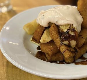Dirty fries - cassava and polenta chips at Karibu Vegan Bar & Kitchen in Stroud