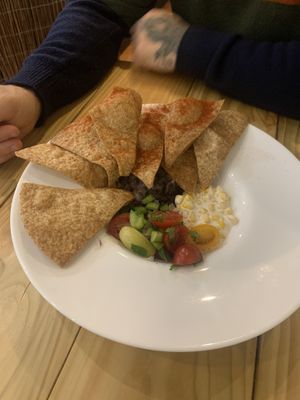 Black bean nachos and creamed corn at Karibu Vegan Bar & Kitchen in Stroud