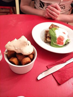 Polenta chips and mains at Karibu Vegan Bar & Kitchen in Stroud