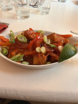 Sweet and Sour Tofu  at Karibu Vegan Bar & Kitchen in Stroud