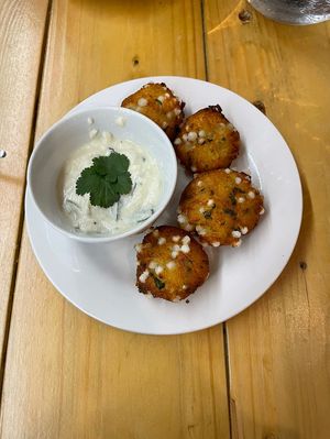 Cassava and potato fritters   at Karibu Vegan Bar & Kitchen in Stroud