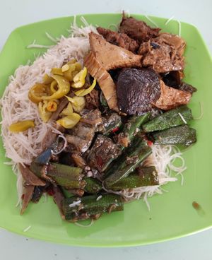 Fried Beehoon with braised mixed veggies and tofu mushroom at FZ Vegetarian 风竹 in East Singapore