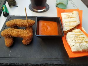 burrito non piu con palitos de soja y salsa picante at Cerveceria La Raposa in Oviedo